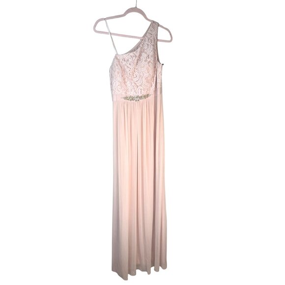 2/$35 NWT Adrianna Papell Size 14 One-Shoulder Lace Maxi Dress  Pink Formal - Picture 1 of 15